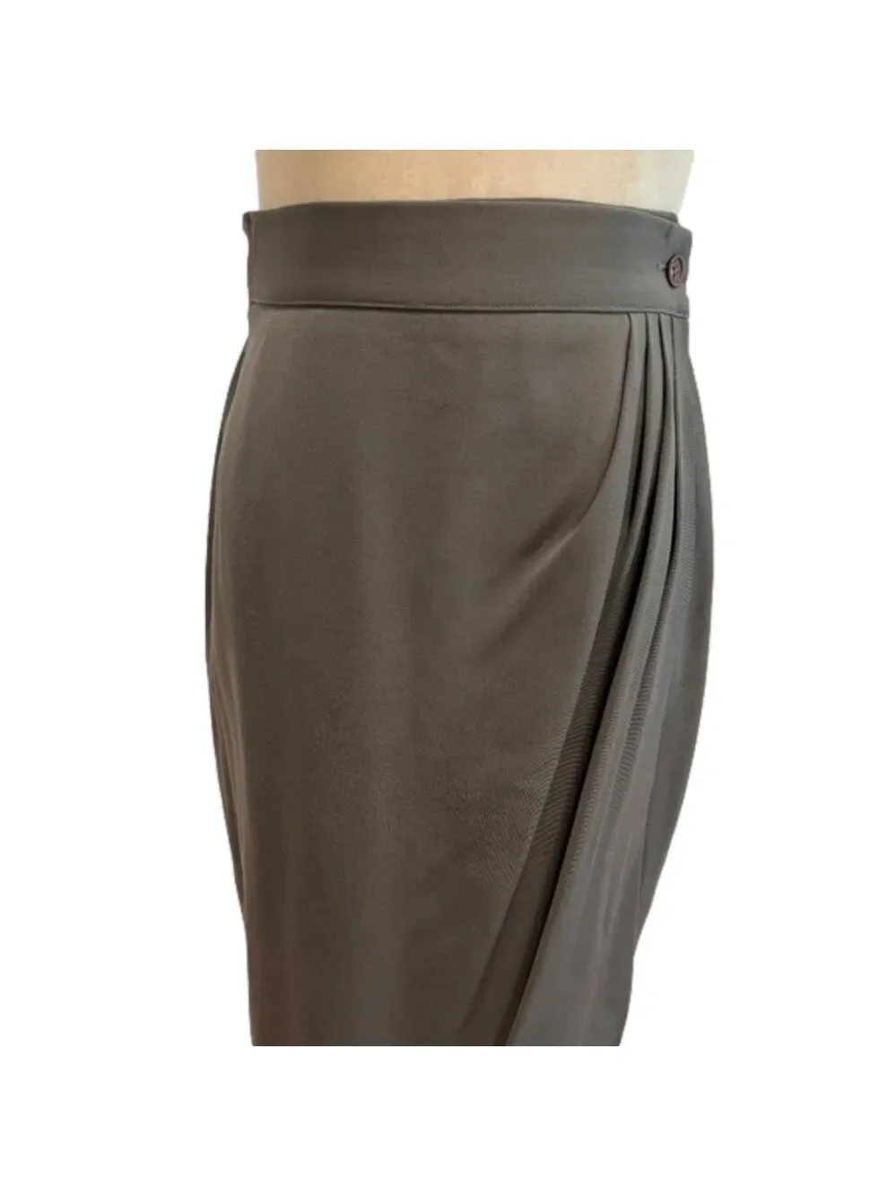80s JOAN & DAVID ITALIAN FAUX WRAP PENCIL SKIRT CHARCOAL GRAY DRAPED PLEATS